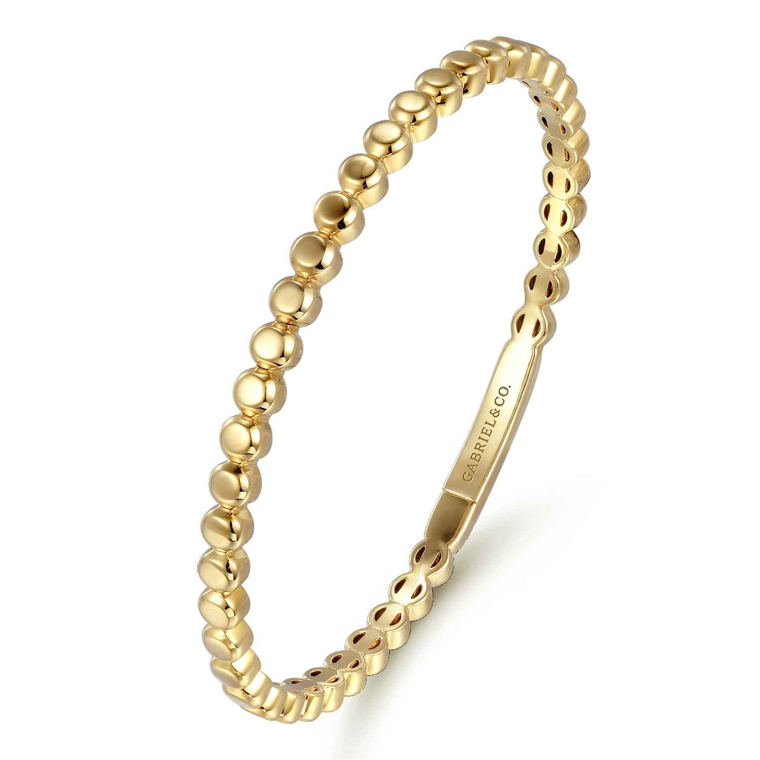 14K Yellow Gold Round Disk Pattern Cuff Bracelet - Shot 2