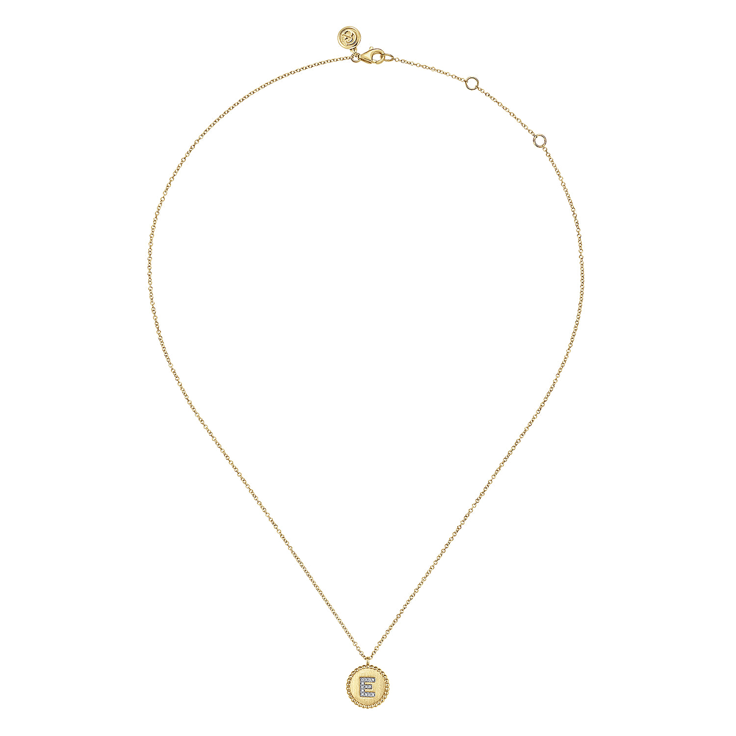 14K Yellow Gold Round E Initial Pendant Necklace with Diamonds - 0.05 ct - Shot 2