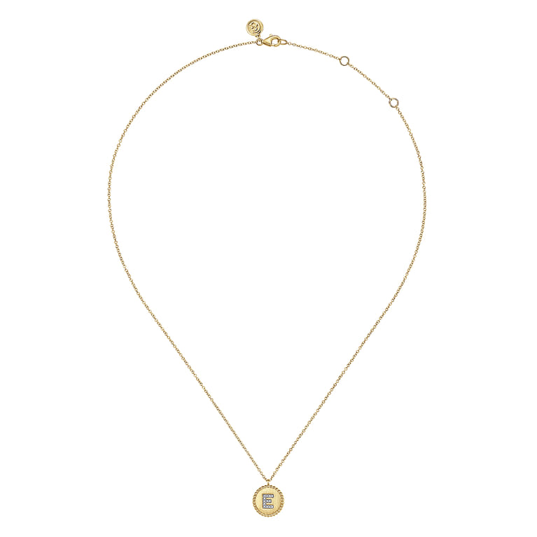 14K Yellow Gold Round E Initial Pendant Necklace with Diamonds - 0.05 ct - Shot 2