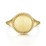 14K Yellow Gold Round Engravable Signet Ring with Twisted Rope Frame
