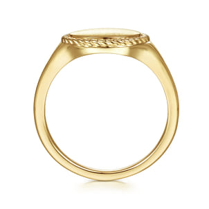 14K Yellow Gold Round Engravable Signet Ring with Twisted Rope Frame