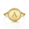 14K Yellow Gold Round Engravable Signet Ring with Twisted Rope Frame