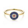 14K Yellow Gold Round Evil Eye Diamond Sapphire and Ruby Ring - 0.04 ct
