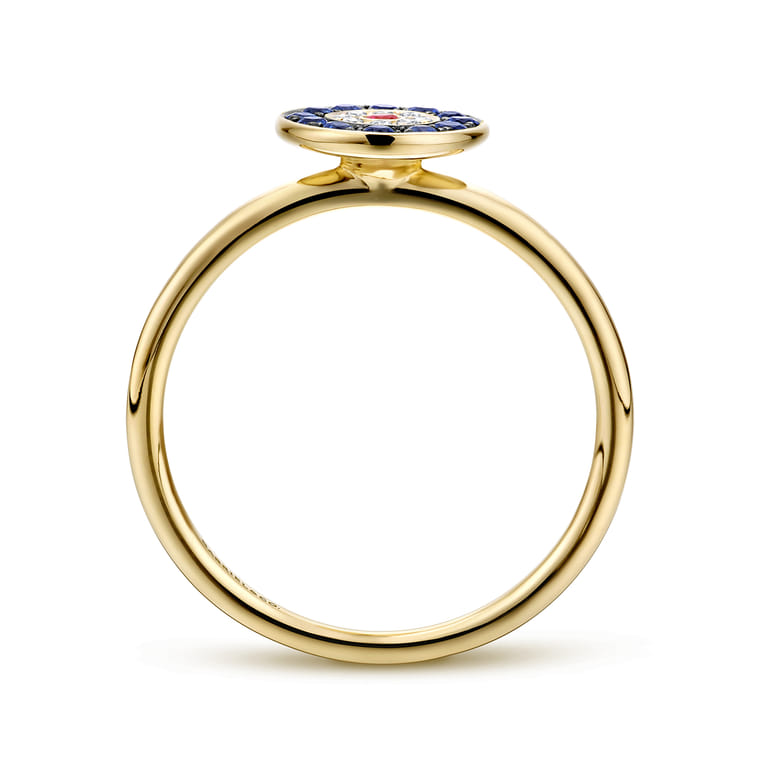 14K Yellow Gold Round Evil Eye Diamond Sapphire and Ruby Ring - 0.04 ct - Shot 2