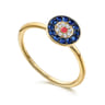 14K Yellow Gold Round Evil Eye Diamond Sapphire and Ruby Ring - 0.04 ct