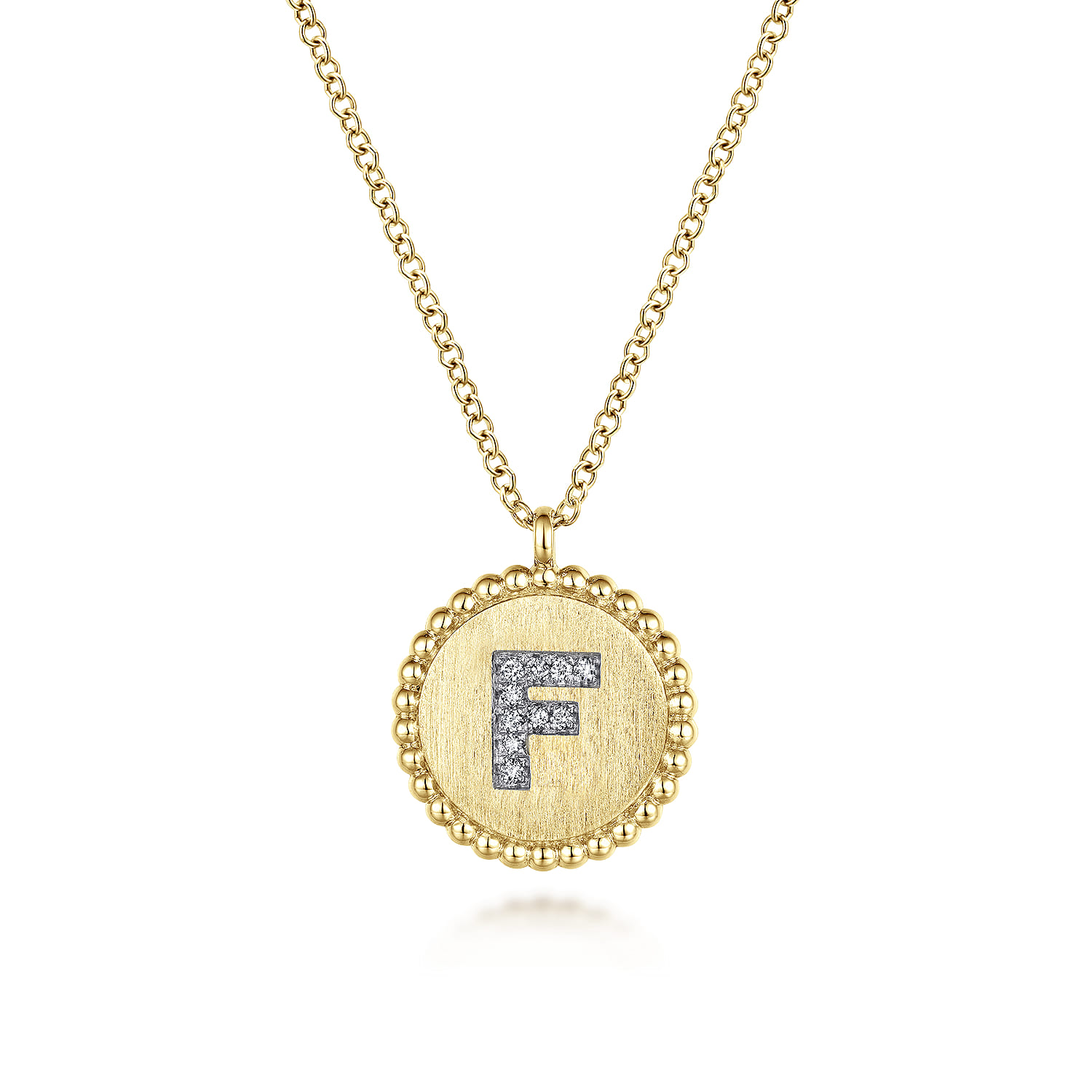 14K Yellow Gold Round F Initial Pendant Necklace with Diamonds - 0.04 ct - Shot 1