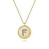 14K Yellow Gold Round F Initial Pendant Necklace with Diamonds - 0.04 ct