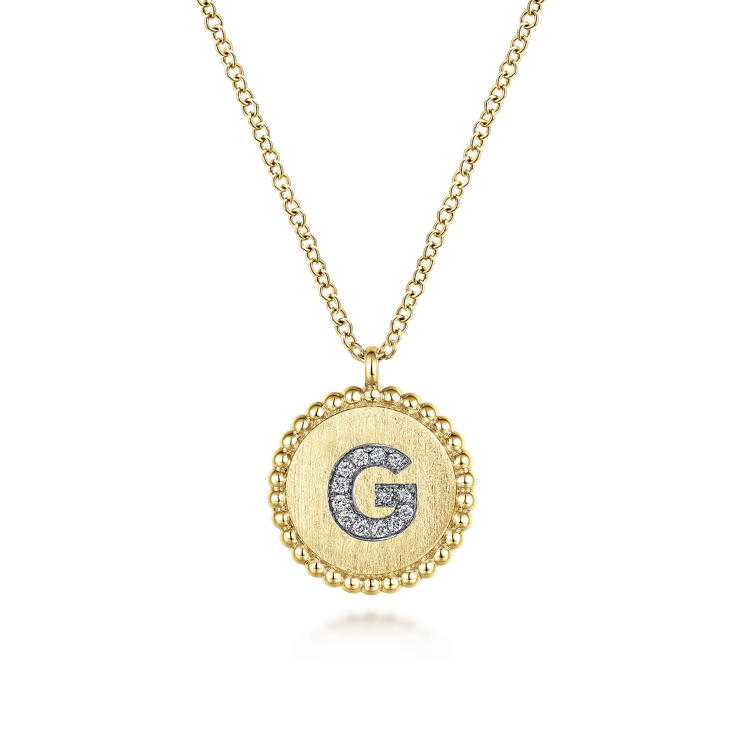 14K Yellow Gold Round G Initial Pendant Necklace with Diamonds - 0.05 ct - Shot 1