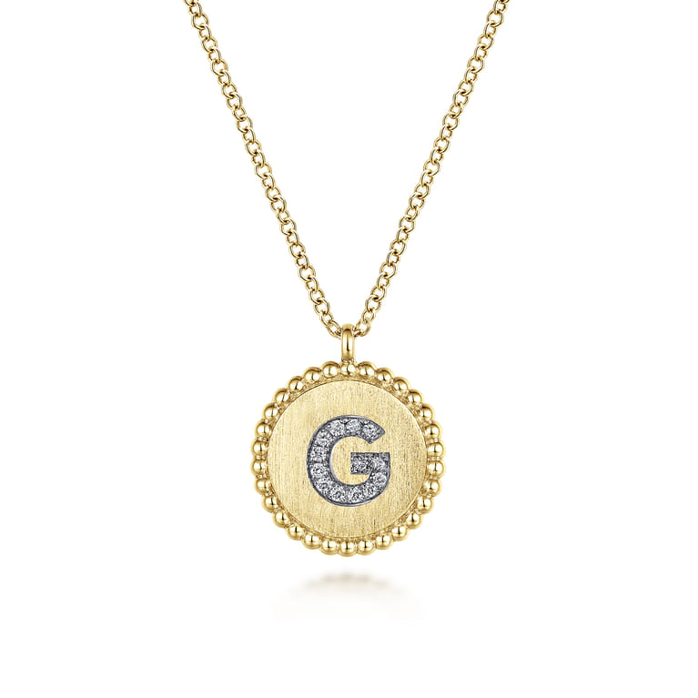 14K Yellow Gold Round G Initial Pendant Necklace with Diamonds - 0.05 ct - Shot 1