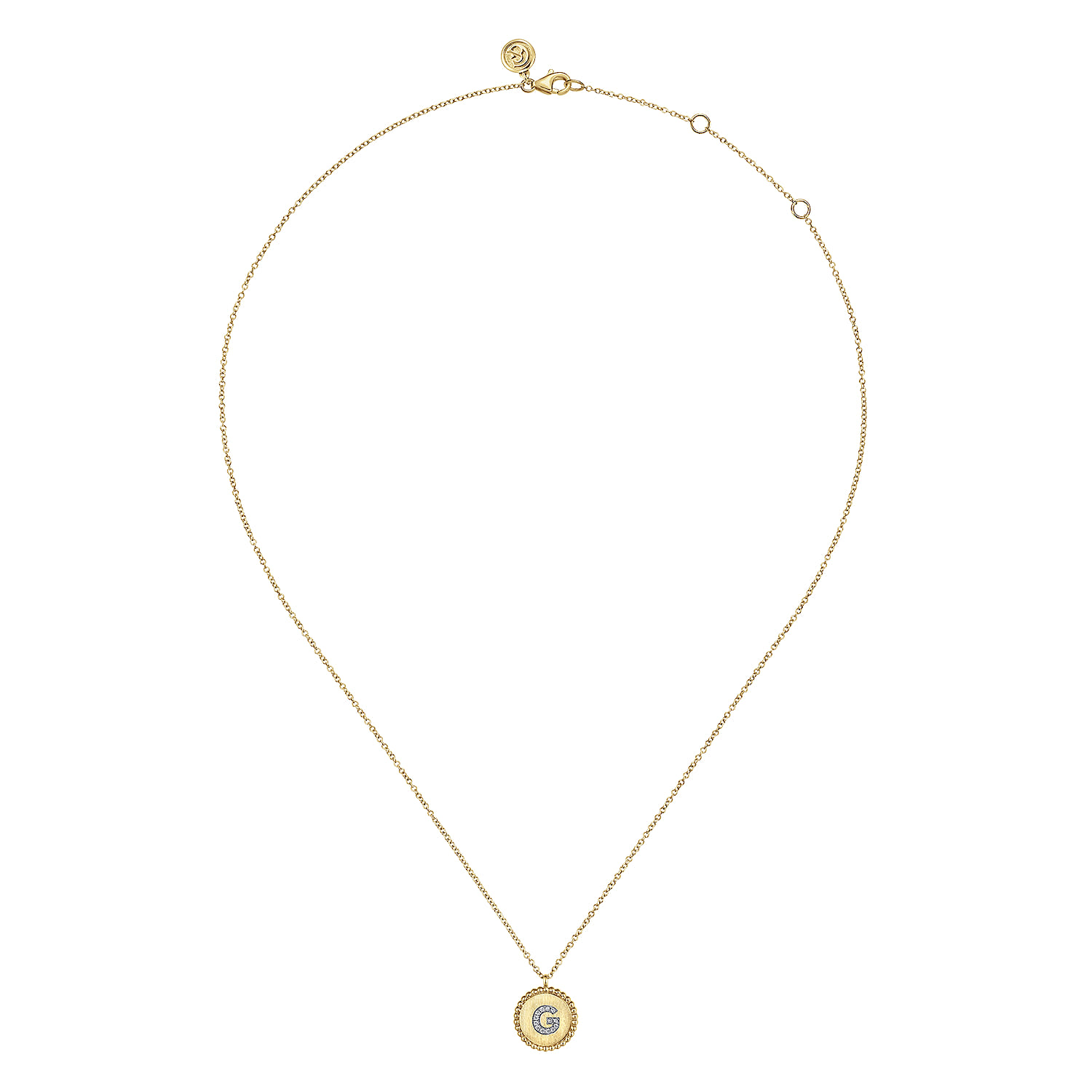 14K Yellow Gold Round G Initial Pendant Necklace with Diamonds - 0.05 ct - Shot 2