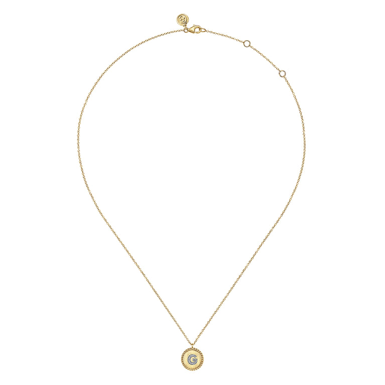 14K Yellow Gold Round G Initial Pendant Necklace with Diamonds - 0.05 ct - Shot 2