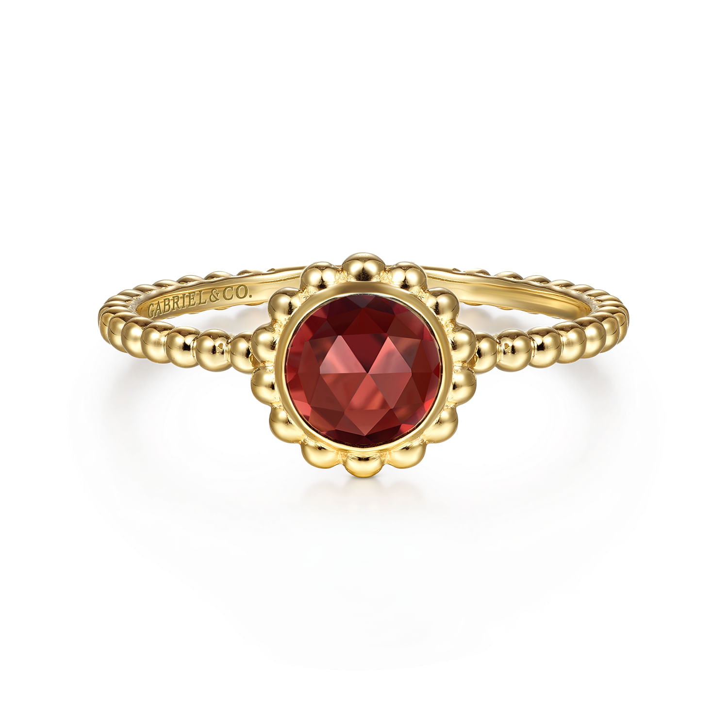 14K Yellow Gold Round Garnet Bujukan Beaded Ring