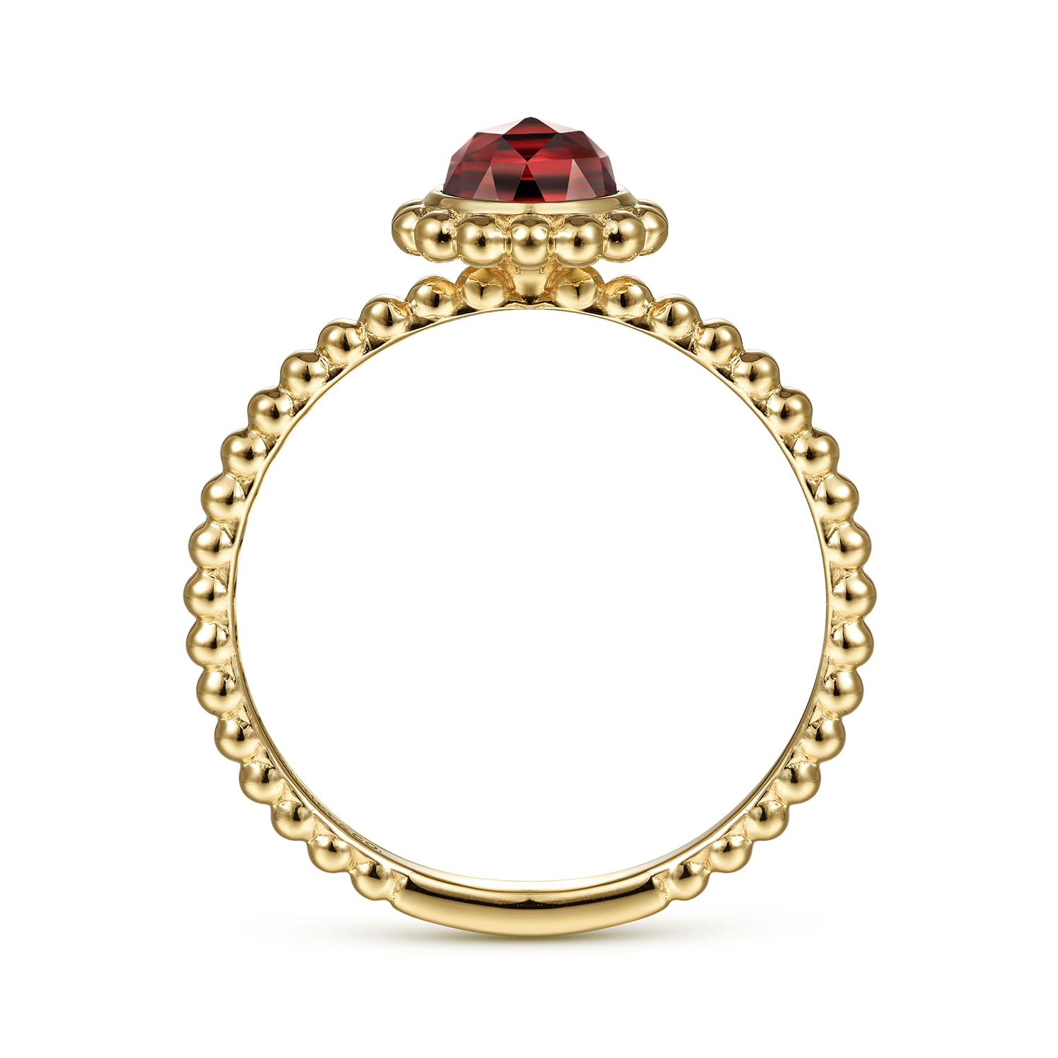 14K Yellow Gold Round Garnet Bujukan Beaded Ring