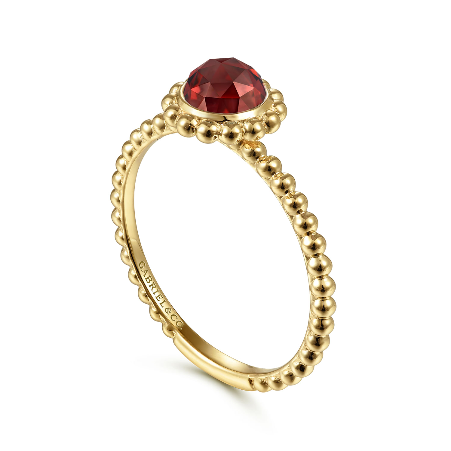 14K Yellow Gold Round Garnet Bujukan Beaded Ring