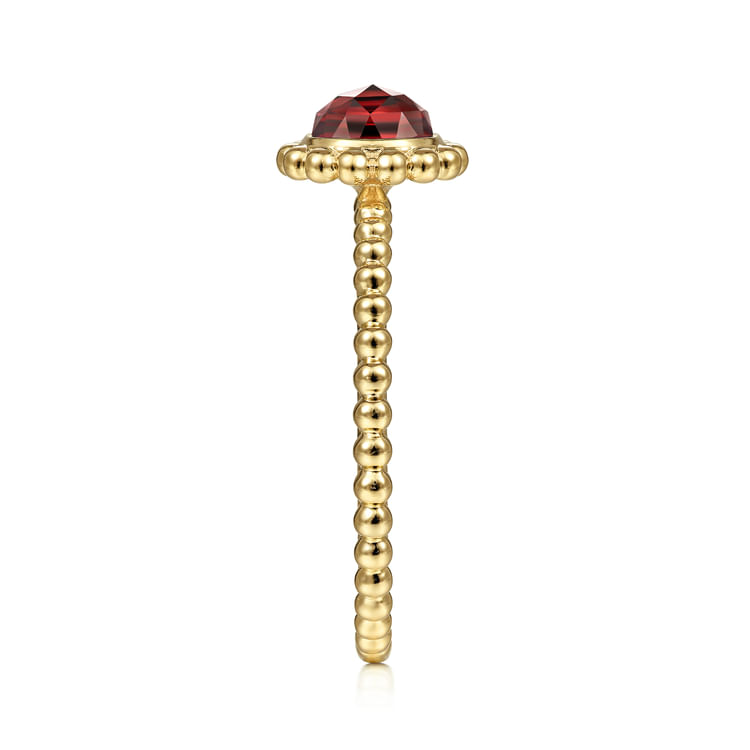 14K Yellow Gold Round Garnet Bujukan Beaded Ring
