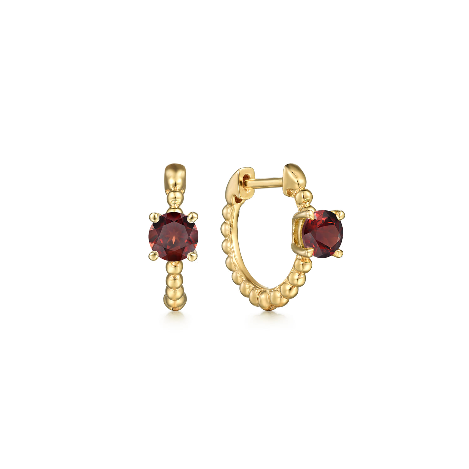 14K Yellow Gold Round Garnet Bujukan Huggies - Shot 1