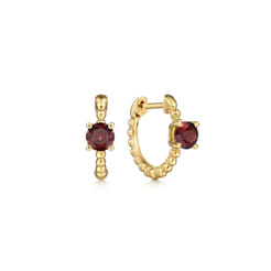 14K Yellow Gold Round Garnet Bujukan Huggies