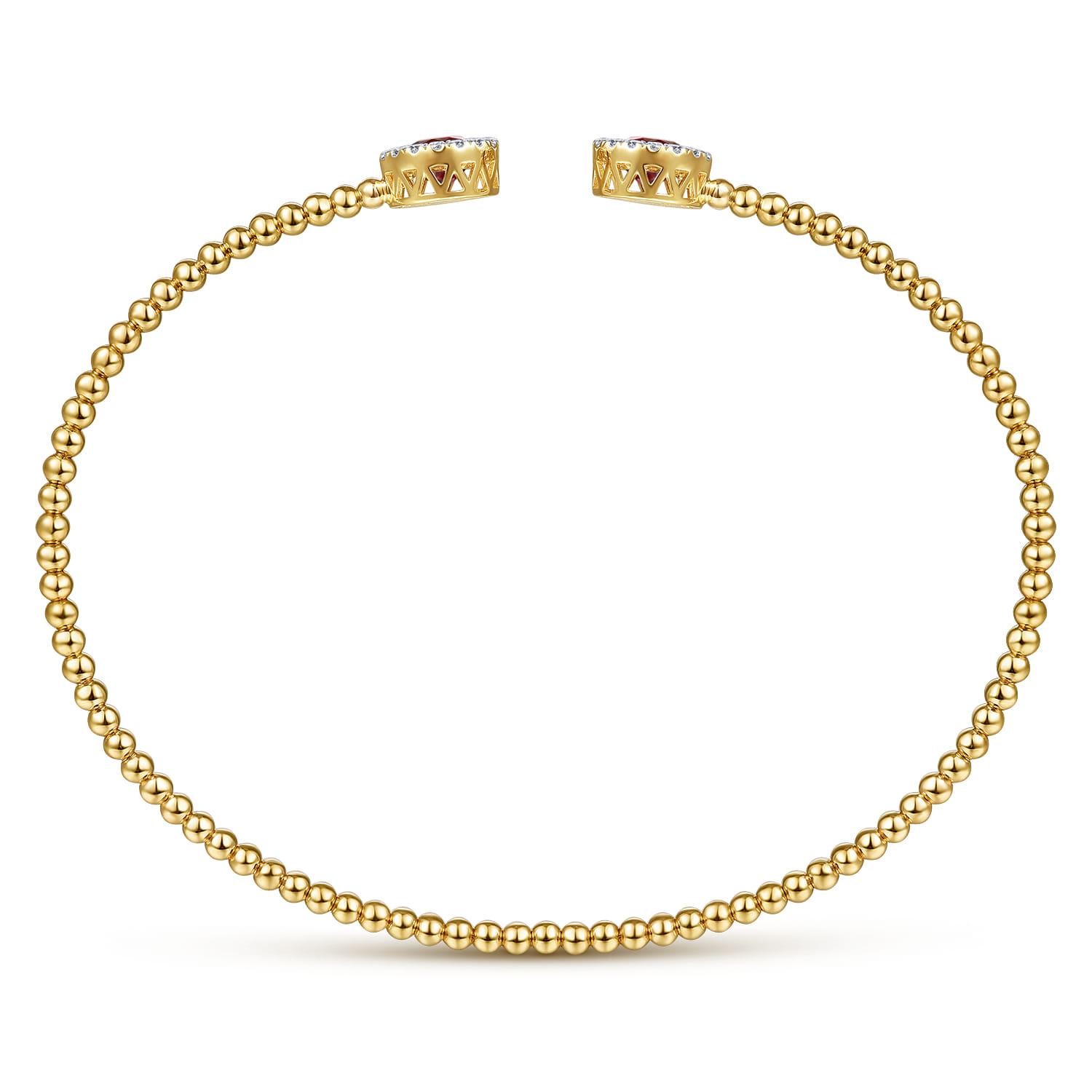 14K Yellow Gold Round Garnet and Diamond Halo Bujukan Bangle - 0.16 ct - Shot 3