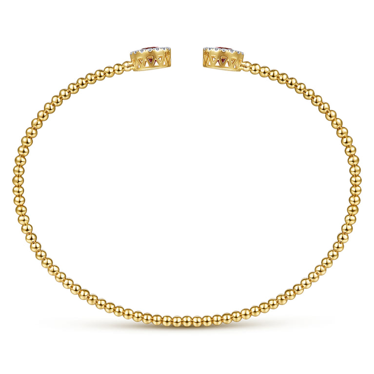 14K Yellow Gold Round Garnet and Diamond Halo Bujukan Bangle - 0.16 ct - Shot 3