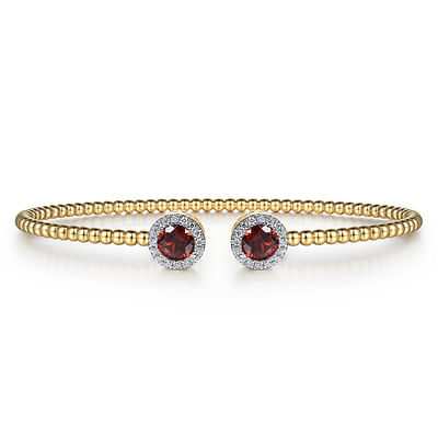 14K Yellow Gold Round Garnet and Diamond Halo Bujukan Bangle