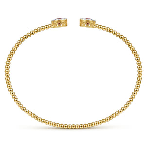 14K Yellow Gold Round Garnet and Diamond Halo Bujukan Bangle