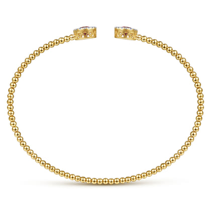 14K Yellow Gold Round Garnet and Diamond Halo Bujukan Bangle