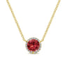 14K Yellow Gold Round Garnet and Diamond Halo Pendant Necklace - 0.07 ct