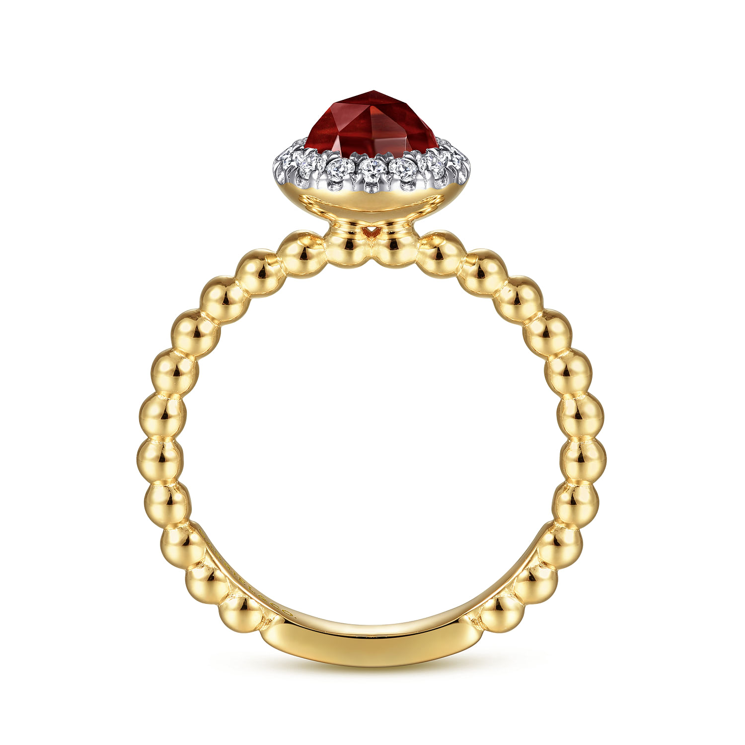 14K Yellow Gold Round Garnet with Diamond Halo Bujukan Ring