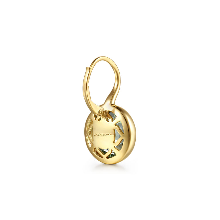 14K Yellow Gold Round Green Amethyst Earrings With Flower Pattern J-Back - Shot 2