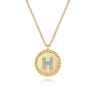 14K Yellow Gold Round H Initial Pendant Necklace with Diamonds - 0.04 ct