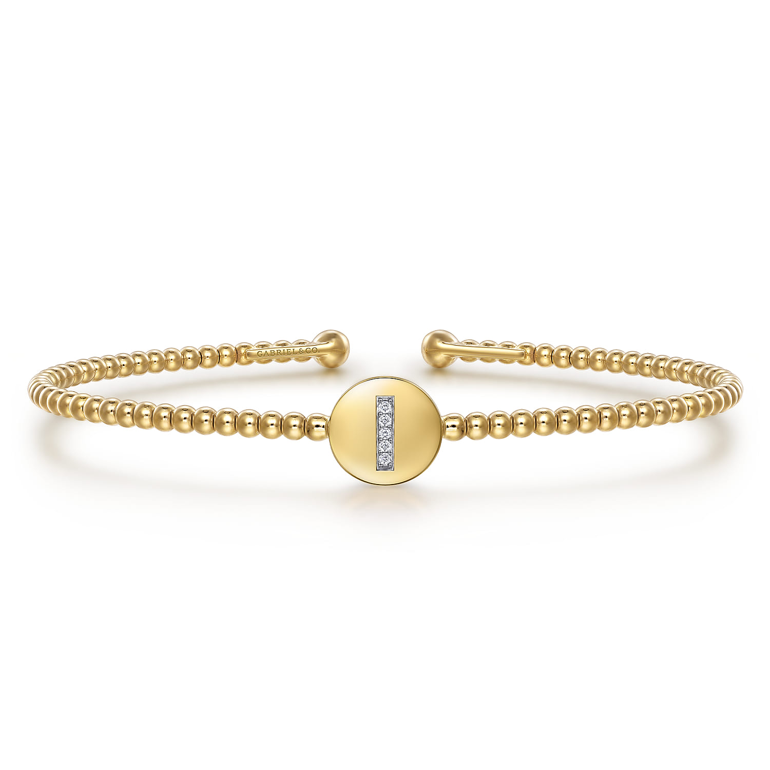 14K Yellow Gold Round I Initial Diamond Bujukan Cuff Bracelet - 0.02 ct - Shot 1