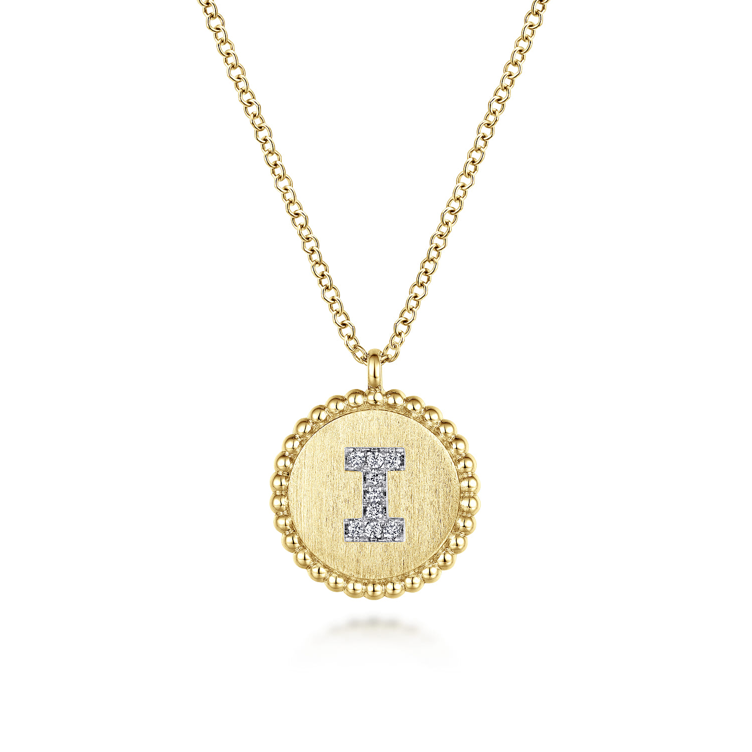 14K Yellow Gold Round I Initial Pendant Necklace with Diamonds - 0.03 ct - Shot 1