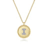 14K Yellow Gold Round I Initial Pendant Necklace with Diamonds - 0.03 ct