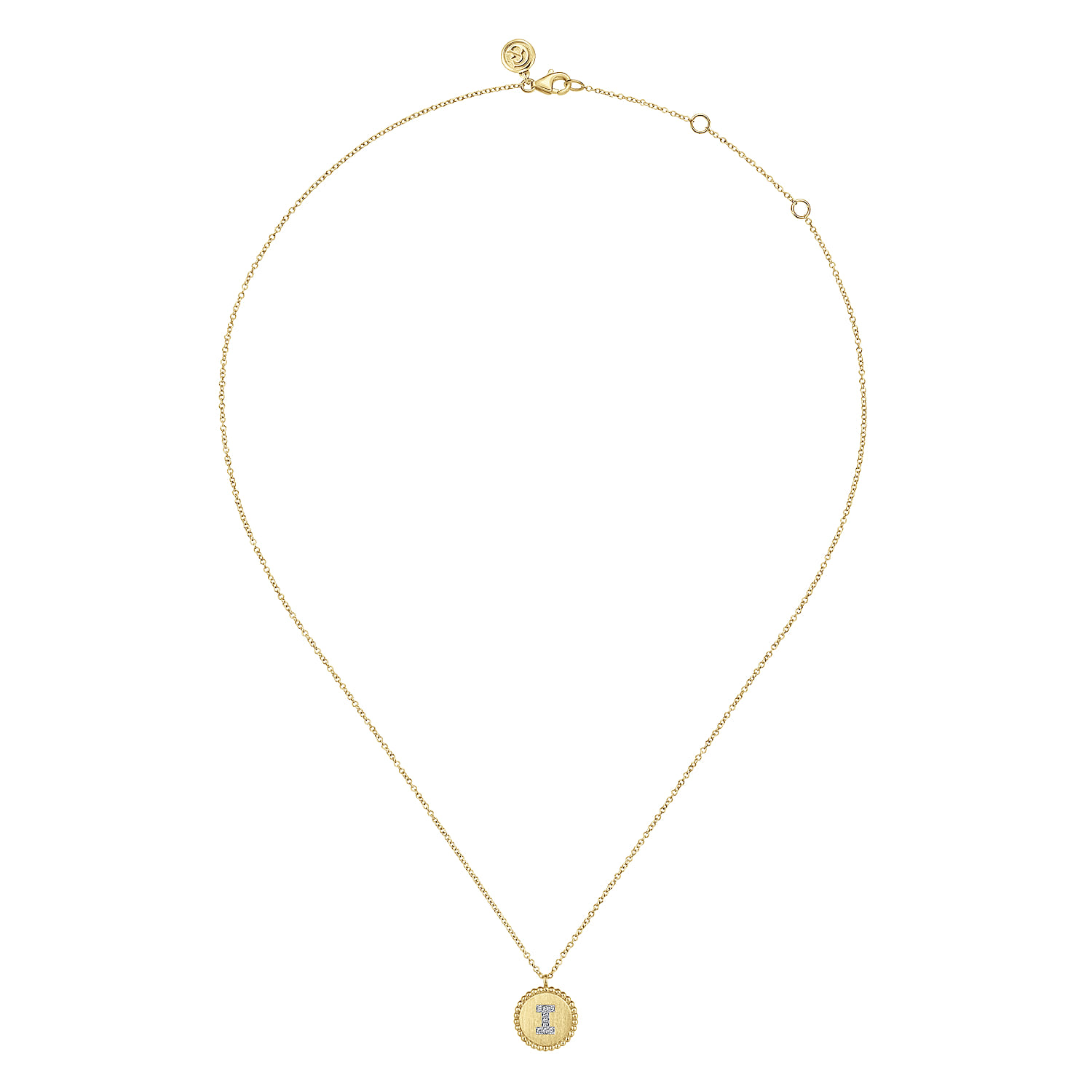 14K Yellow Gold Round I Initial Pendant Necklace with Diamonds - 0.03 ct - Shot 2