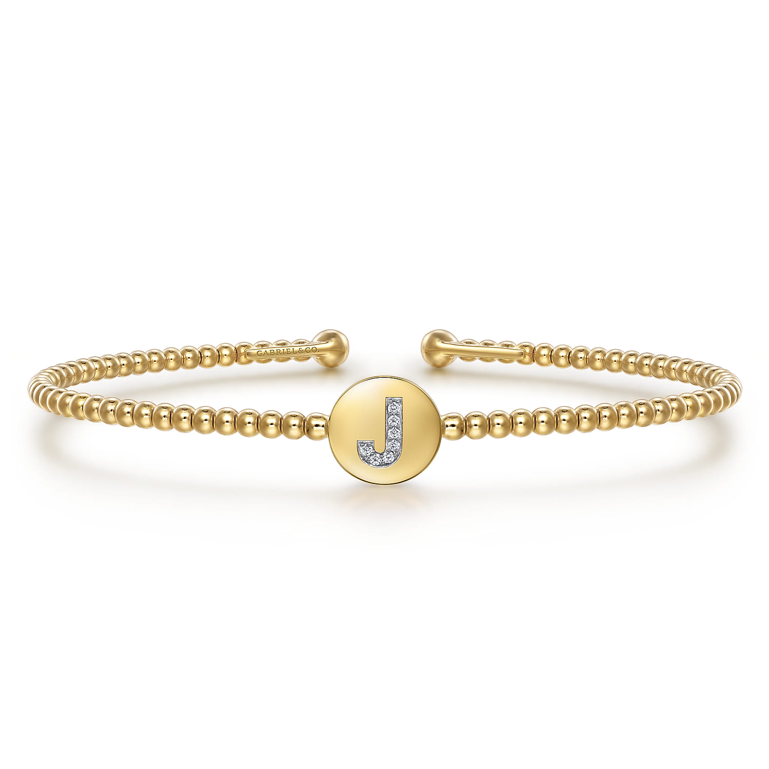 14K Yellow Gold Round J Initial Diamond Bujukan Cuff Bracelet - 0.03 ct - Shot 1