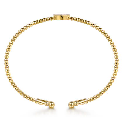 14K Yellow Gold Round J Initial Diamond Bujukan Cuff Bracelet