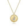 14K Yellow Gold Round J Initial Pendant Necklace with Diamonds - 0.03 ct