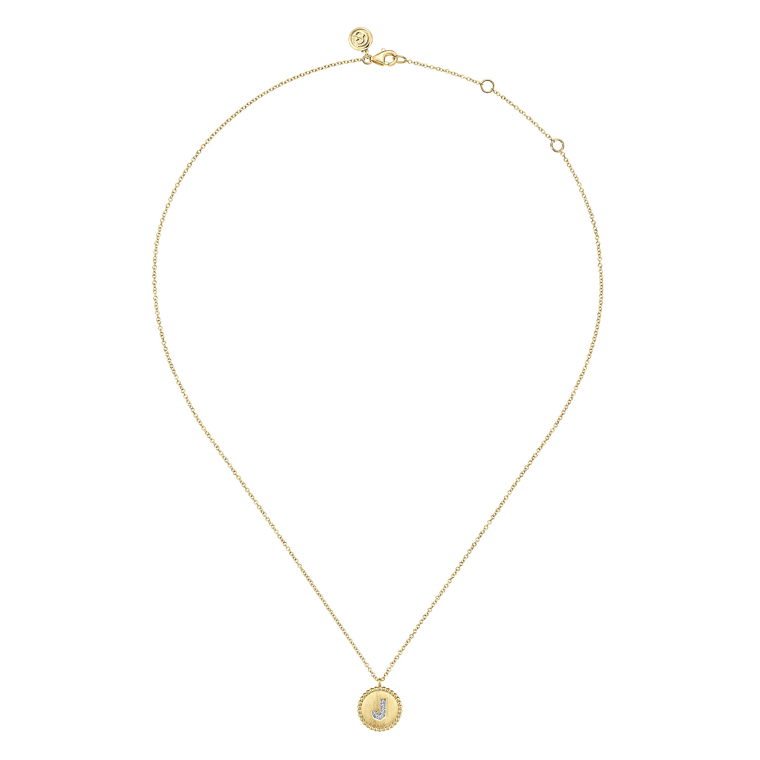 14K Yellow Gold Round J Initial Pendant Necklace with Diamonds - 0.03 ct - Shot 2