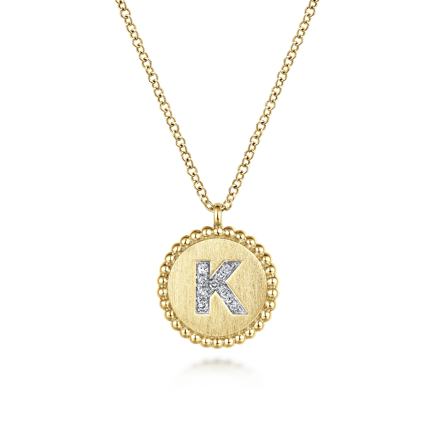 14K Yellow Gold Round K Initial Pendant Necklace with Diamonds - 0.05 ct - Shot 1