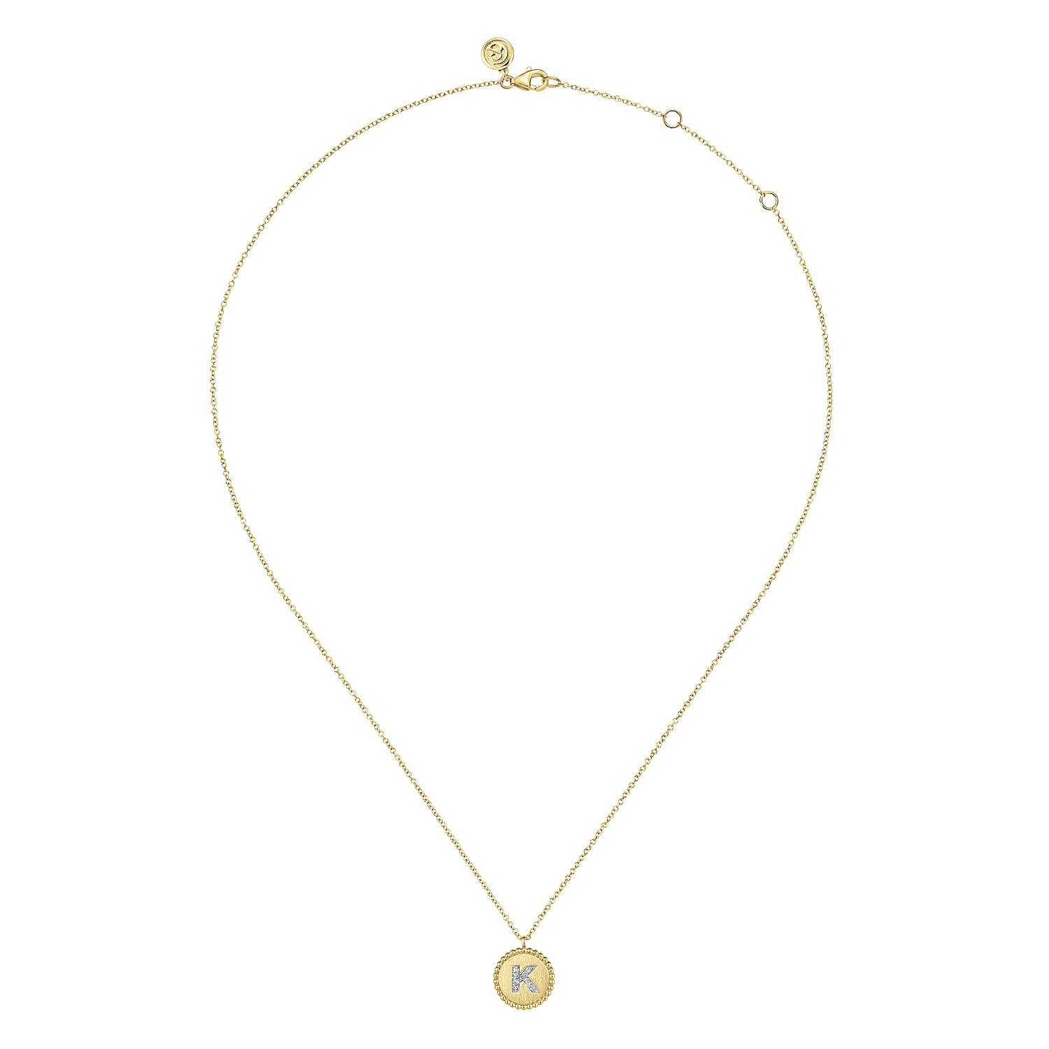 14K Yellow Gold Round K Initial Pendant Necklace with Diamonds - 0.05 ct - Shot 2
