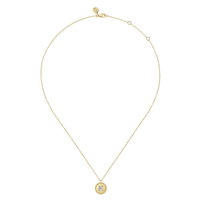 14K Yellow Gold Round K Initial Pendant Necklace with Diamonds - 0.05 ct - Shot 2