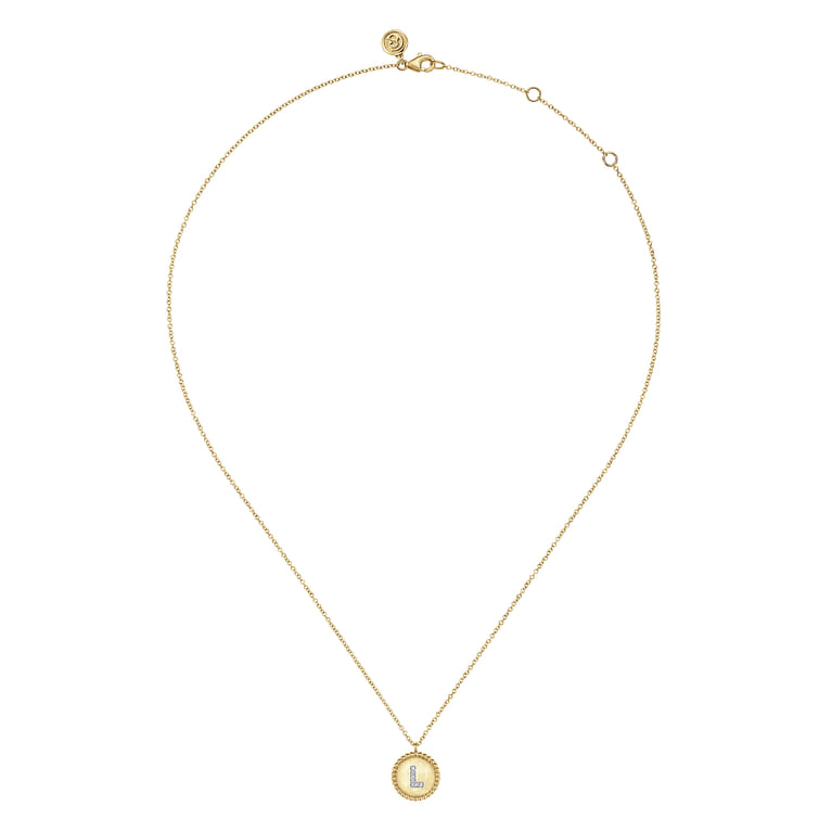 14K Yellow Gold Round L Initial Pendant Necklace with Diamonds - 0.03 ct - Shot 2