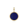 14K Yellow Gold Round Lapis Inlay Medallion Pendant in size 24mm With Detachable Bail