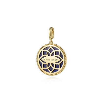 14K Yellow Gold Round Lapis Inlay Medallion Pendant in size 24mm With Detachable Bail