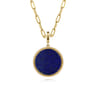 14K Yellow Gold Round Lapis Inlay Medallion Pendant in size 24mm With Detachable Bail