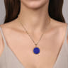 14K Yellow Gold Round Lapis Inlay Medallion Pendant in size 24mm With Detachable Bail