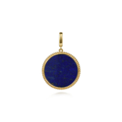 14K Yellow Gold Round Lapis Inlay Medallion Pendant in size 24mm with Detachable Bail