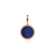 14K Yellow Gold Round Lapis Inlay Pendant With Detachable Bail