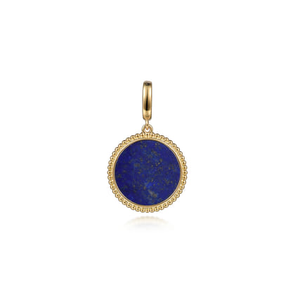 14K Yellow Gold Round Lapis Inlay Pendant With Detachable Bail