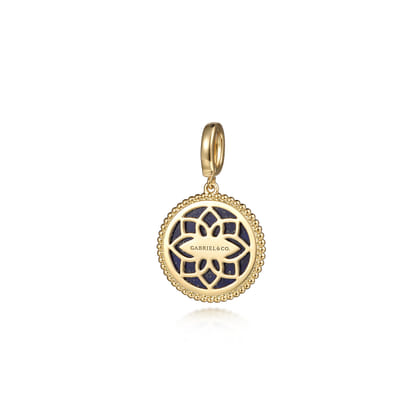 14K Yellow Gold Round Lapis Inlay Pendant With Detachable Bail